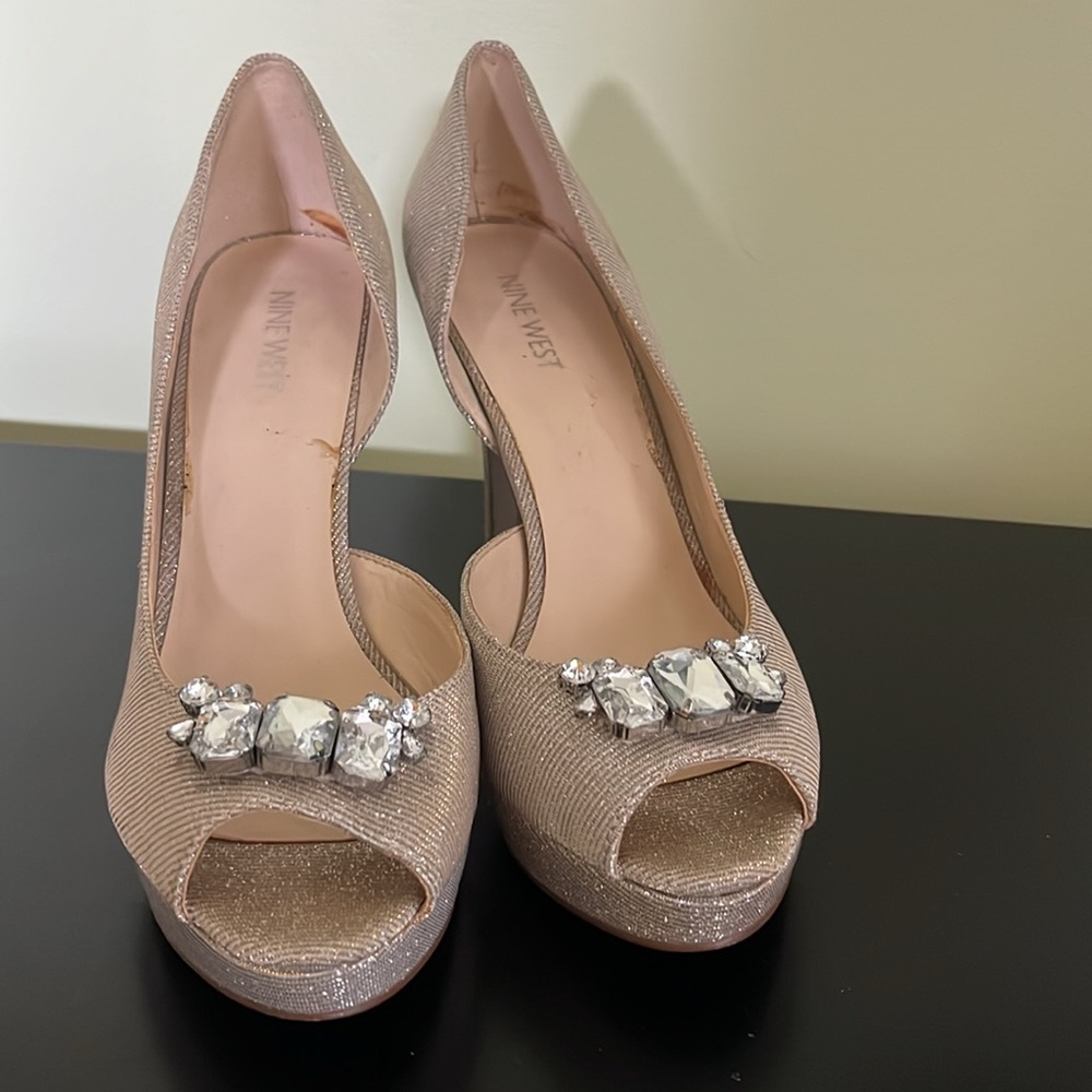 Nine West Courtship Peeptoe Silver Heels